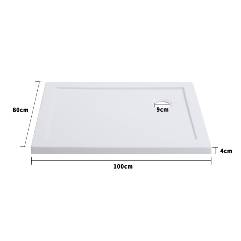 100x80×4cm Wetroom Rectangular Tray, White