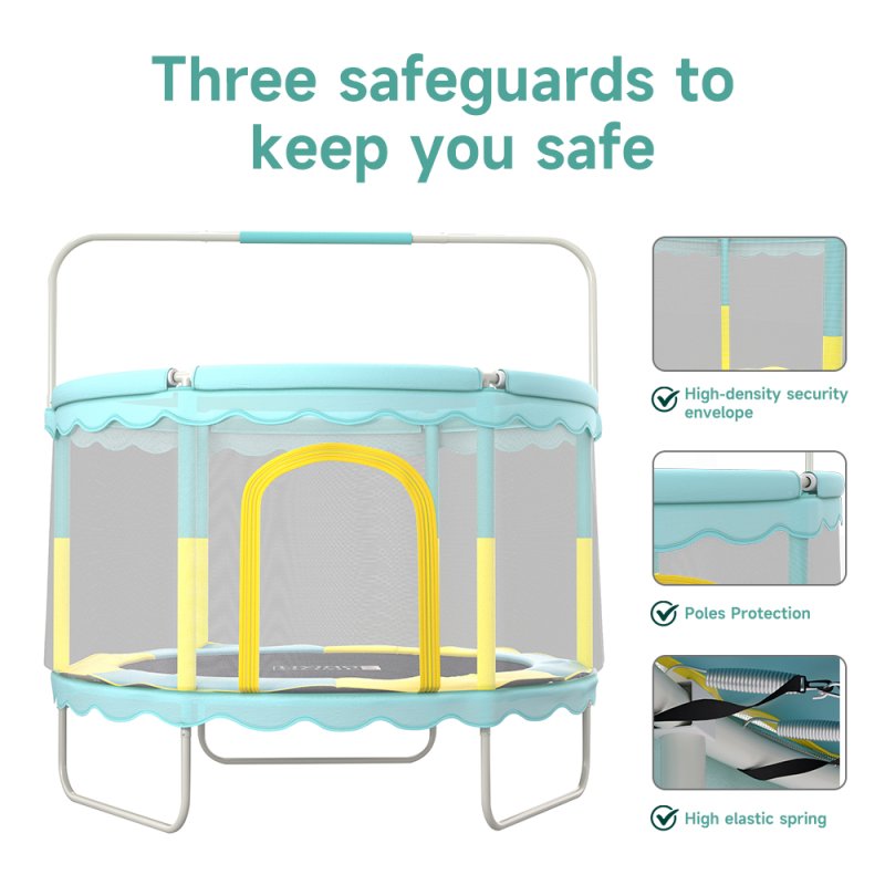 Enclosed Trampoline with Balance Bar for Kids