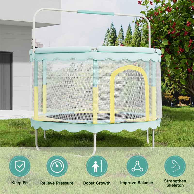 Enclosed Trampoline with Balance Bar for Kids