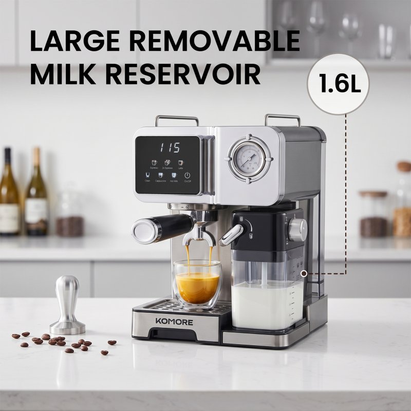 1350W 20 Bar Espresso Machine with Pressure Gauge & 1.6L Water Tank