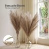 Santaco Pampas Grass Artificial 3Pcs 116cm Handcrafted Faux Silk Vase Brown