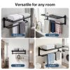 Levede Towel Holder with 2 Bars Wall Mounted No Drill Bathroom Shelf Black