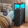 Levede Slim Bedside Table with Charging Station 3 Drawers for Bedroom Black