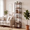 Levede Book Shelf 6-Tier Narrow Shelves Space-Saving Steel Bedroom Walnut Brown