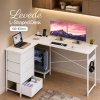 Levede Corner Desk L Shaped with Drawers Power Outlet Office Gaming Wood White