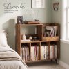 Levede Record Player Stand 300+ Album Storage Turntable Cabinet Rubber Wood Antique Brown