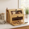 TOQUE 33L Bamboo Bread Bin with Cutting Board Bread Storage Box Natural