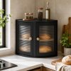 Bread Bin Corner Bread Bin for Kitchen Double-Layer Bamboo Box Black