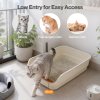 Skylos Cat Litter Tray Spacious High Sided Low Entry Open Pan for Cats Beige