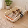 Skylos Cat Litter Tray Spacious High Sided Low Entry Open Pan for Cats Beige