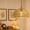 Emitto Rustic Ceiling Pendant Light Shade Hemp Rope Lamp Shade Boho Yellow 23cm