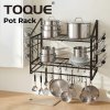 TOQUE Pot Rack Kitchen Storage Organiser Shelf Pan Rack 20 Hooks Lid Holders