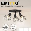 EMITTO 3-Way Spotlight Ceiling Light Adjustable Vintage Black E14 Metal Fixture