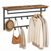 Levede Coat Rack Wall Mounted 10kg Wooden Shelf Hooks Hanger Storage Metal Brown
