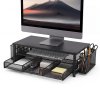 Levede Monitor Riser Desk Organiser with Drawer Metal Monitor Stand Black