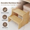 Levede Bamboo Step Stool with Handle Shelf Footstool Bathroom Kitchen Bed 220Lbs