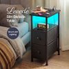 Levede Bedside Table Narrow Side Table with LED Charging Station Storage Black