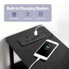 Levede Bedside Table Narrow Side Table with LED Charging Station Storage Black
