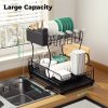 Toque Expandable Dish Drainer Rack 2 Tier Cutlery Plate Holder with Drip Tray