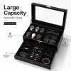 Watch Box Watch Storage Jewelry Box 2 Layer Glass Lid Lockable Display Black