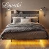 Levede Floating Bed Frame Double LED Lights Upholstered USB Storage Headboard