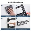 Levede Towel Holder with 2 Bars Wall Mounted No Drill Bathroom Shelf Black