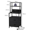 Levede Bedside Table with Charging Station,LED Light 2 Drawers Storage Black