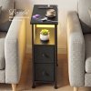 Levede Bedside Table Narrow Side Table with LED Charging Station Storage Black