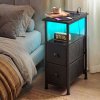 Levede Bedside Table Narrow Side Table with LED Charging Station Storage Black