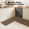 Marlow Kitchen Mat 2PCS Non Slip Woven Rubber Floor Mat Absorbent Runner Brown