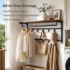 Levede Coat Rack Wall Mounted 10kg Wooden Shelf Hooks Hanger Storage Metal Brown