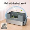 Skylos Stainless Steel Cat Litter Box High Sided Litter Tray with Scoop Pedal