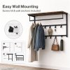 Levede Coat Rack Wall Mounted 10kg Wooden Shelf Hooks Hanger Storage Metal Brown