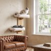 Skylos Cat Wall Shelves 2 Platform Steps Rubber Wood for Cat Climbing White