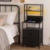 Levede Bedside Table with Charging Station,LED Light 2 Drawers Storage Black