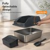 Skylos Stainless Steel Cat Litter Box Big Cats Kitten High Sided Easy Clean Grey