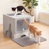 Skylos Cat Litter Box Stainless Steel Enclosed Drawer Odor Control Foldable Grey