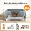 Skylos Stainless Steel Cat Litter Box High Sided Litter Tray with Scoop Pedal