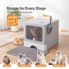 Skylos Cat Litter Box Stainless Steel Enclosed Drawer Odor Control Foldable Grey