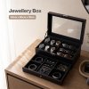 Watch Box Watch Storage Jewelry Box 2 Layer Glass Lid Lockable Display Black