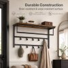 Levede Coat Rack Wall Mounted 10kg Wooden Shelf Hooks Hanger Storage Metal Brown