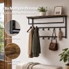 Levede Coat Rack Wall Mounted 10kg Wooden Shelf Hooks Hanger Storage Metal Brown