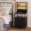 Levede Bedside Table with Charging Station,LED Light 2 Drawers Storage Black