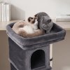 Skylos Cat Tree with Scratching Sisal Post Large Top Perch 2 Condos Dark Grey