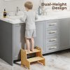 Levede Bamboo Step Stool with Handle Shelf Footstool Bathroom Kitchen Bed 220Lbs