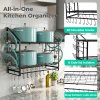 TOQUE Pot Rack Kitchen Storage Organiser Shelf Pan Rack 20 Hooks Lid Holders