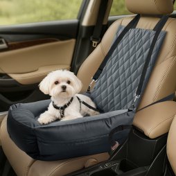 Skylos Dog Booster Car Seat Travel Carrier Plush Bed Basket Portable Pet Grey