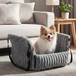 Skylos Dog Car Seat Booster Bed Carrier Memory Foam Travel Pet Seat Dark Grey