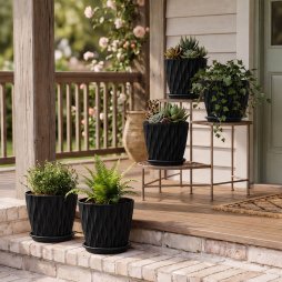 TOQUE Plant Pots,5Pc 20cm Plant Pots Indoor,Drainage,PP Plastic,Black