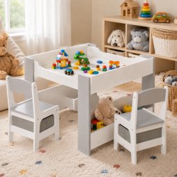 Dekko Kids Table and Chairs Set 2-in-1 Flip Top Storage Activity Play Study Grey